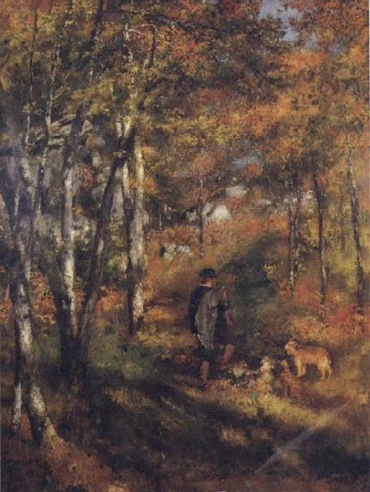 Pierre Renoir The Painter Jules Le Coeur walking his Dogs in the Forest of Fontainebleau oil painting image